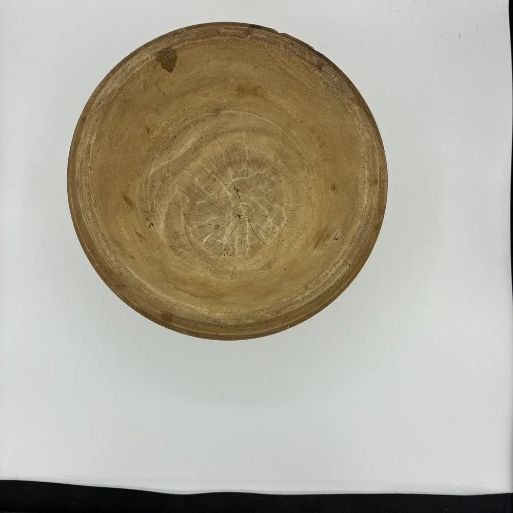 Vintage Hand Turned Wooden Mortar and Pestle Set Banded Rings 7in